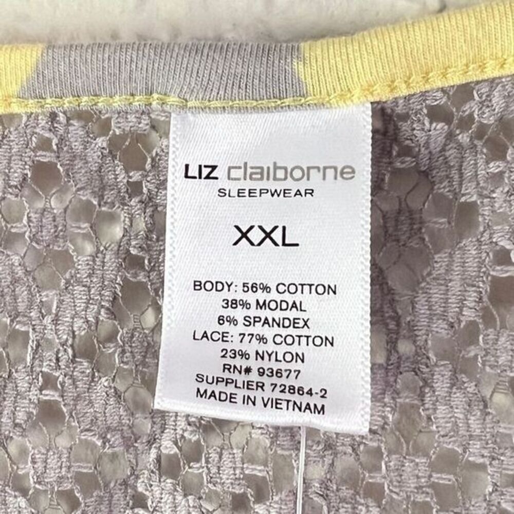 Liz Claiborne‎ Floral Lace Sleepwear Top Yellow Gray Comfortable Size XXL - Picture 6 of 6